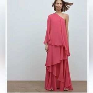 NWT St. John Sheer Silk Georgette One Shoulder Gown 2021 pre-fall